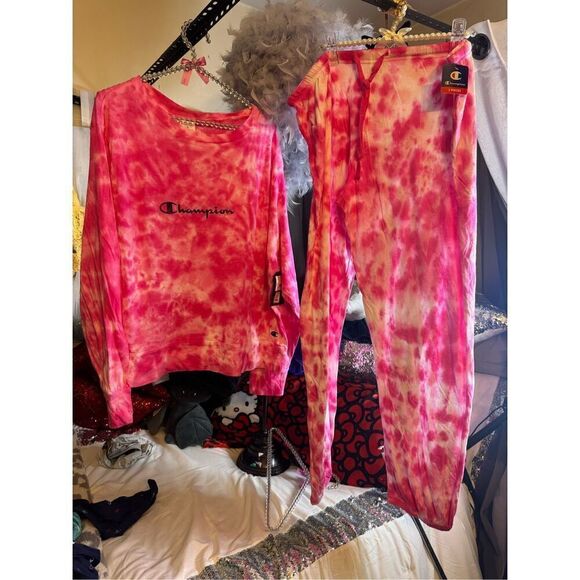 2xl plus size cotton rayon 2 piece pajama set joggers long sleeve tee nwt pink - Picture 1 of 5
